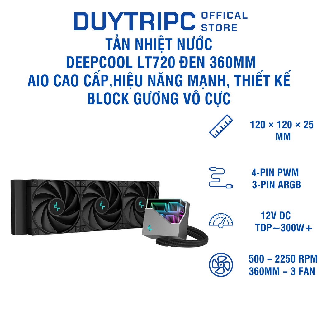 Tản nhiệt nước DeepCool LT720 Đen 360mm | AIO cao cấp, hiệu năng mạnh, thiết kế block gương vô cực